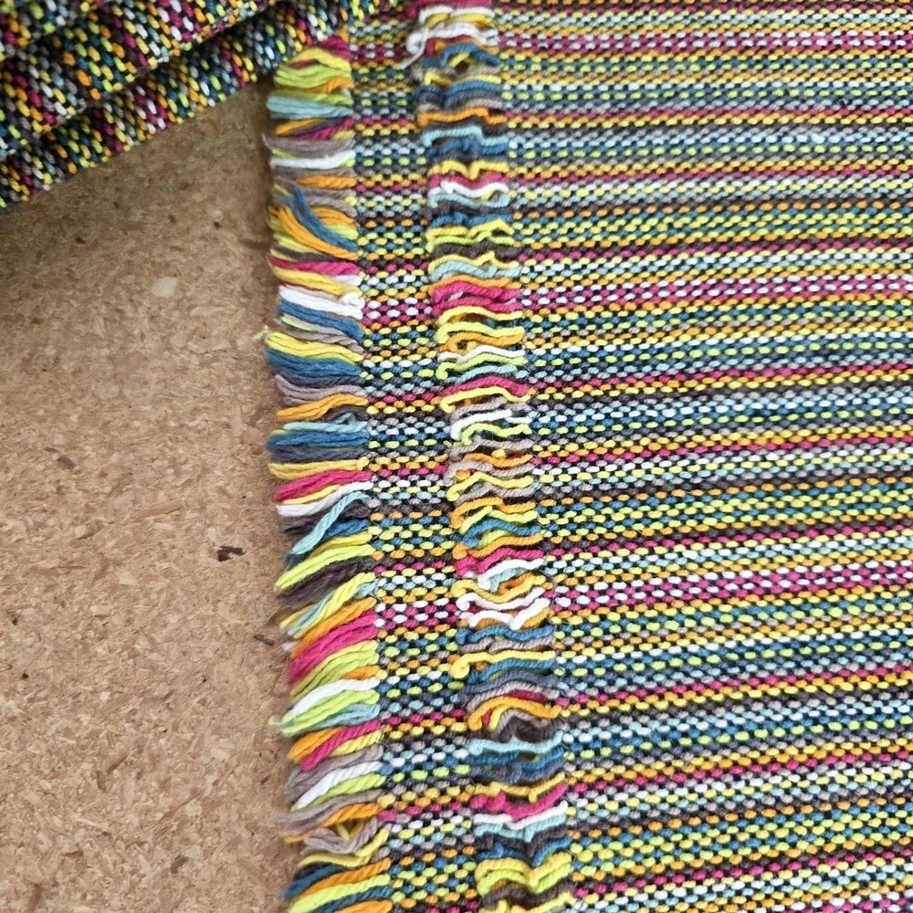 (×11) Crate & Barrel Placemats Mercado Woven Fringe Multicolor Striped Cotton